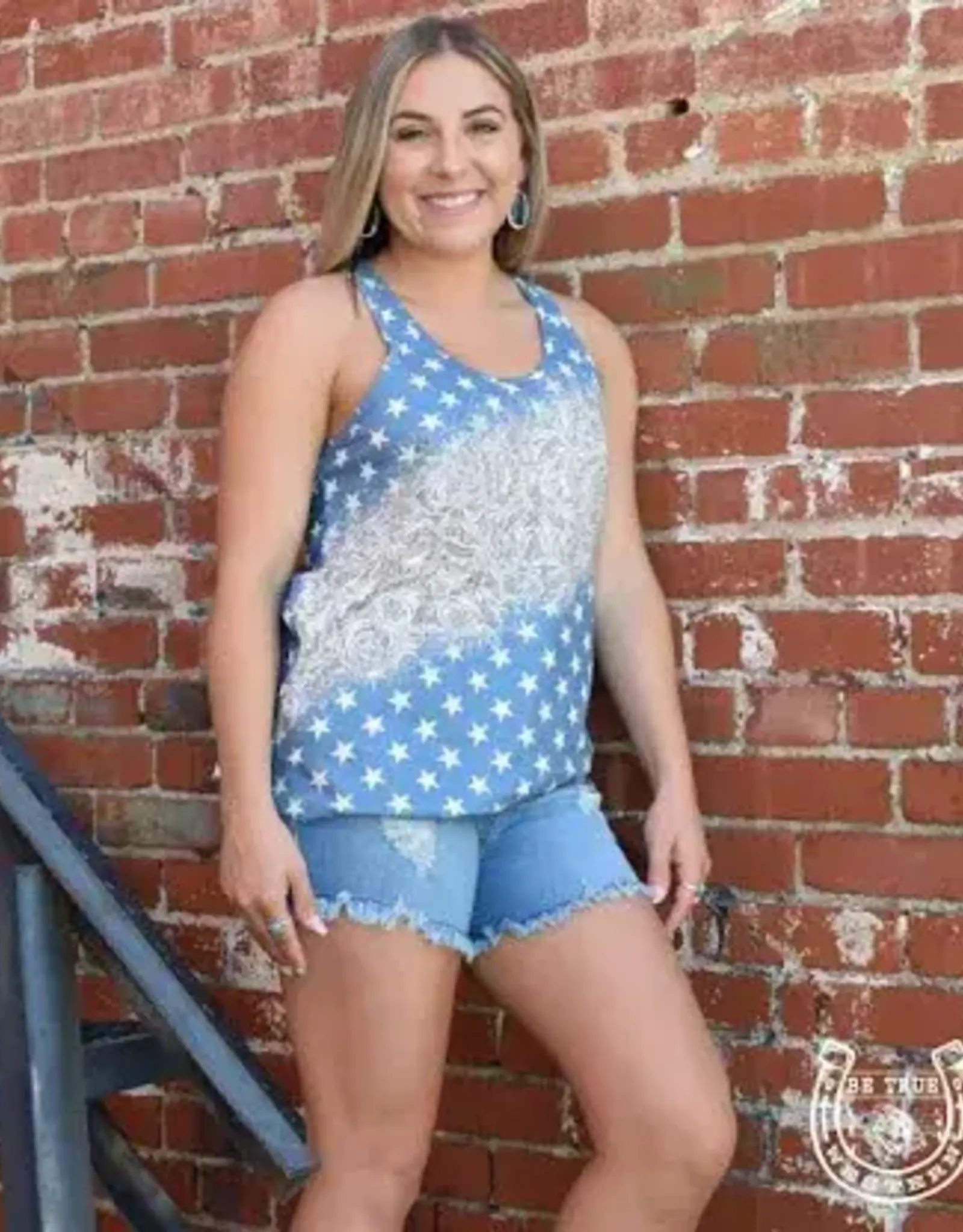 Leather Lass Blue Star Crazy Train Tank Top