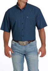 Cinch Mens Cinch Arena Flex Black Navy Print Button Short Sleeve Shirt