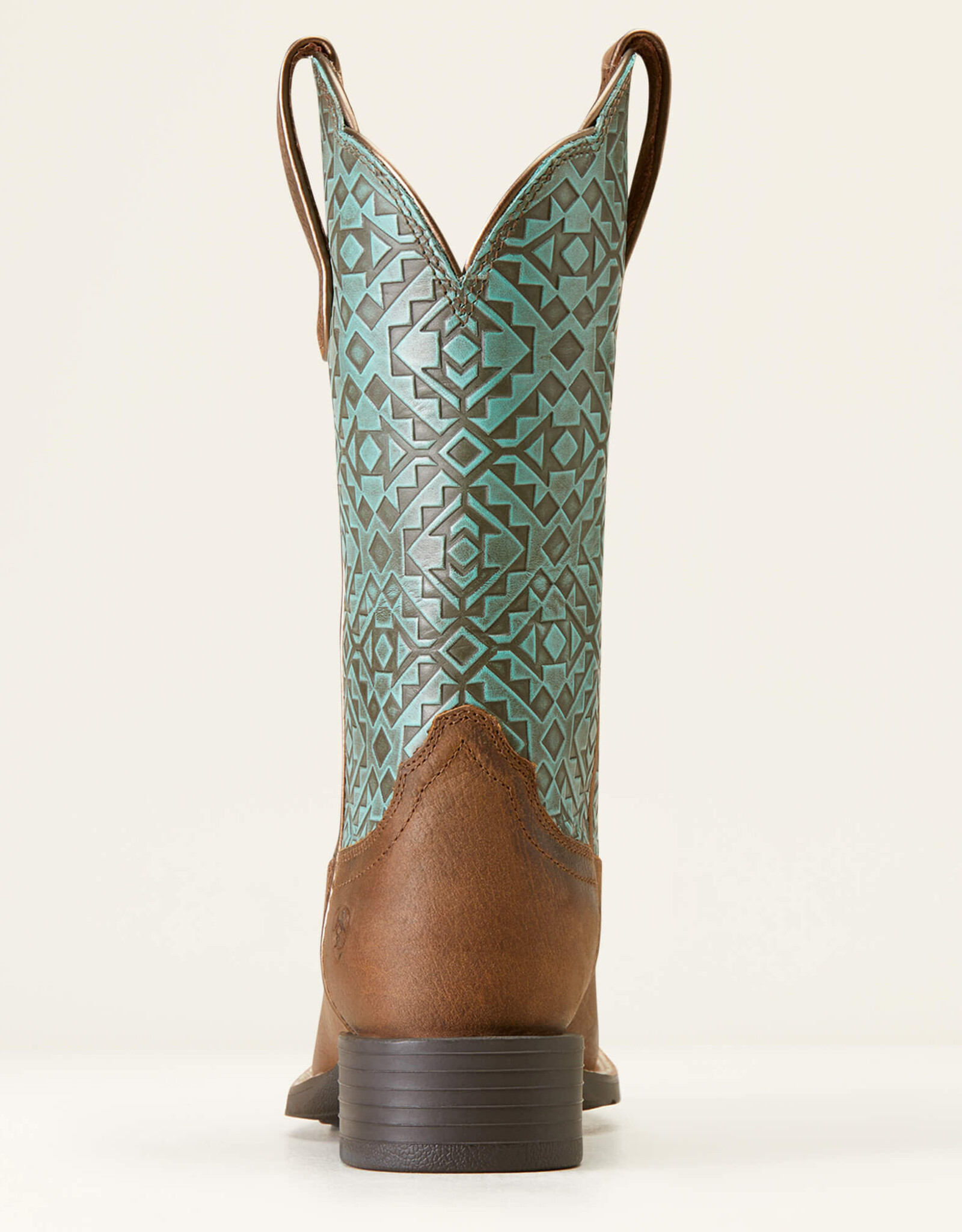 Ariat Ariat Womens  Brown Turquoise Blanket Embossed Round Up Wide Square Toe Cowboy Boot