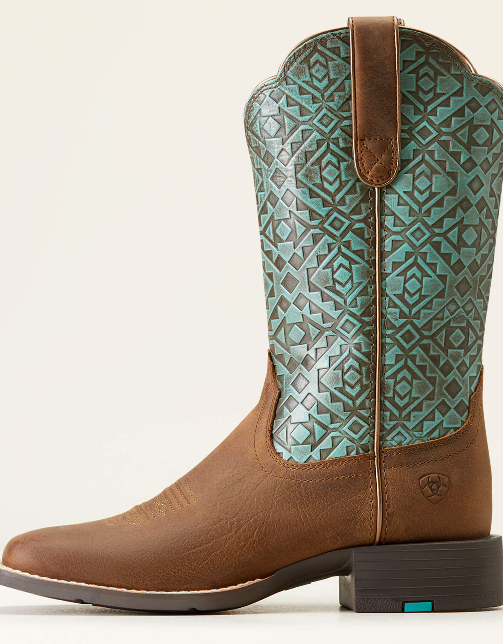Ariat Ariat Womens  Brown Turquoise Blanket Embossed Round Up Wide Square Toe Cowboy Boot