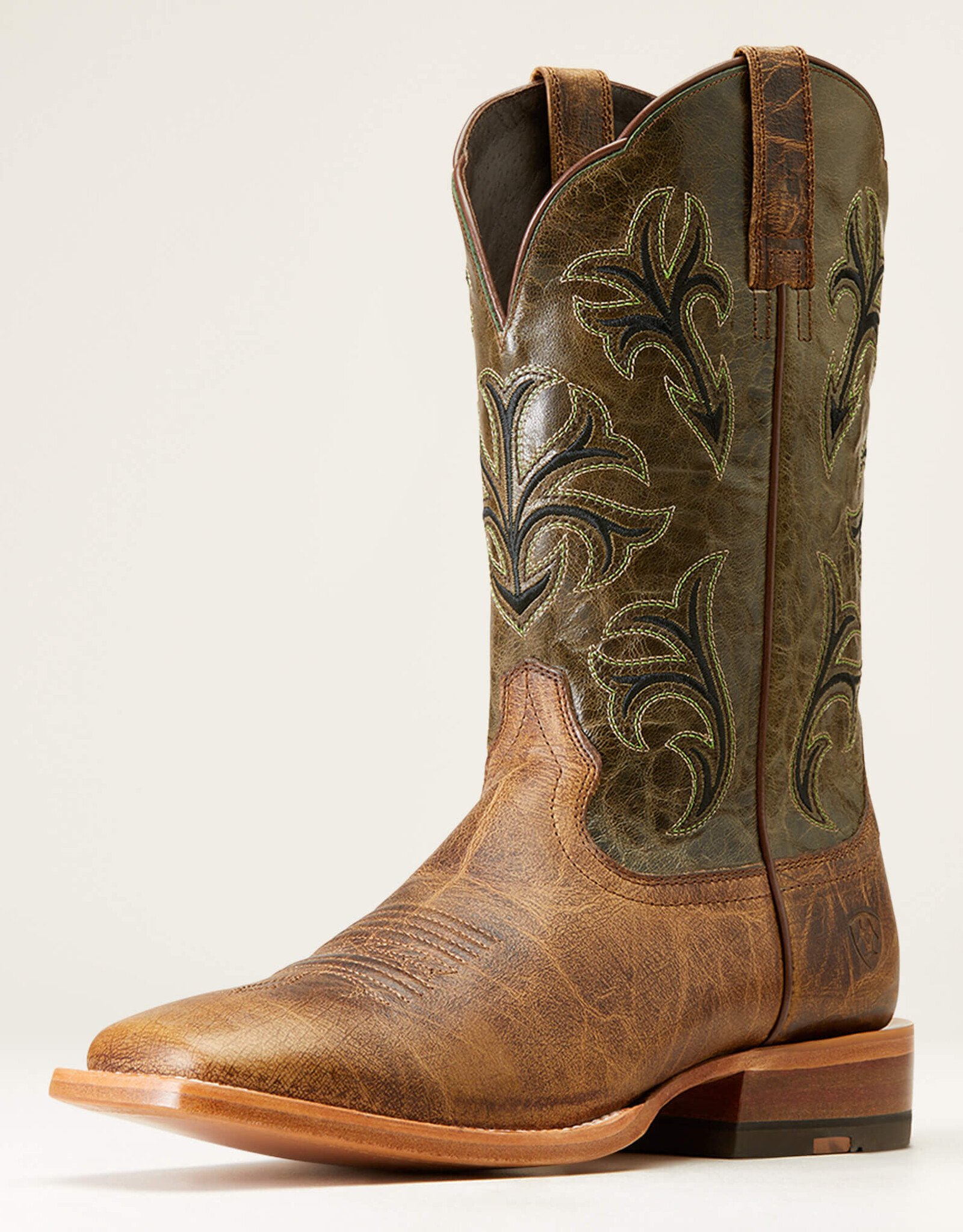 Ariat Mens Ariat Wide Square Toe Cowboss Crinkled Brown Prairie Green Western Cowboy Boot