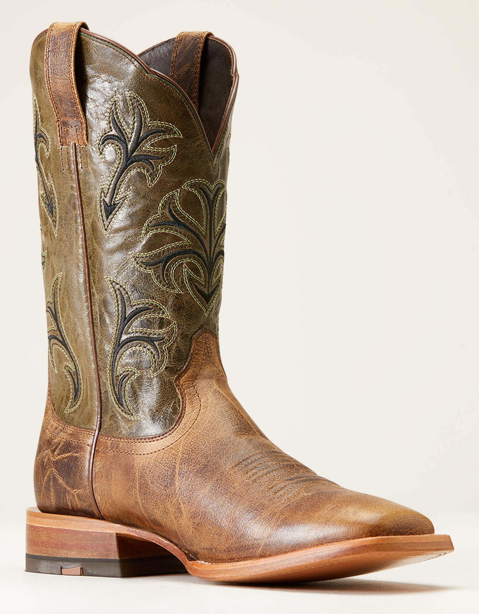 Ariat Mens Ariat Wide Square Toe Cowboss Crinkled Brown Prairie Green Western Cowboy Boot