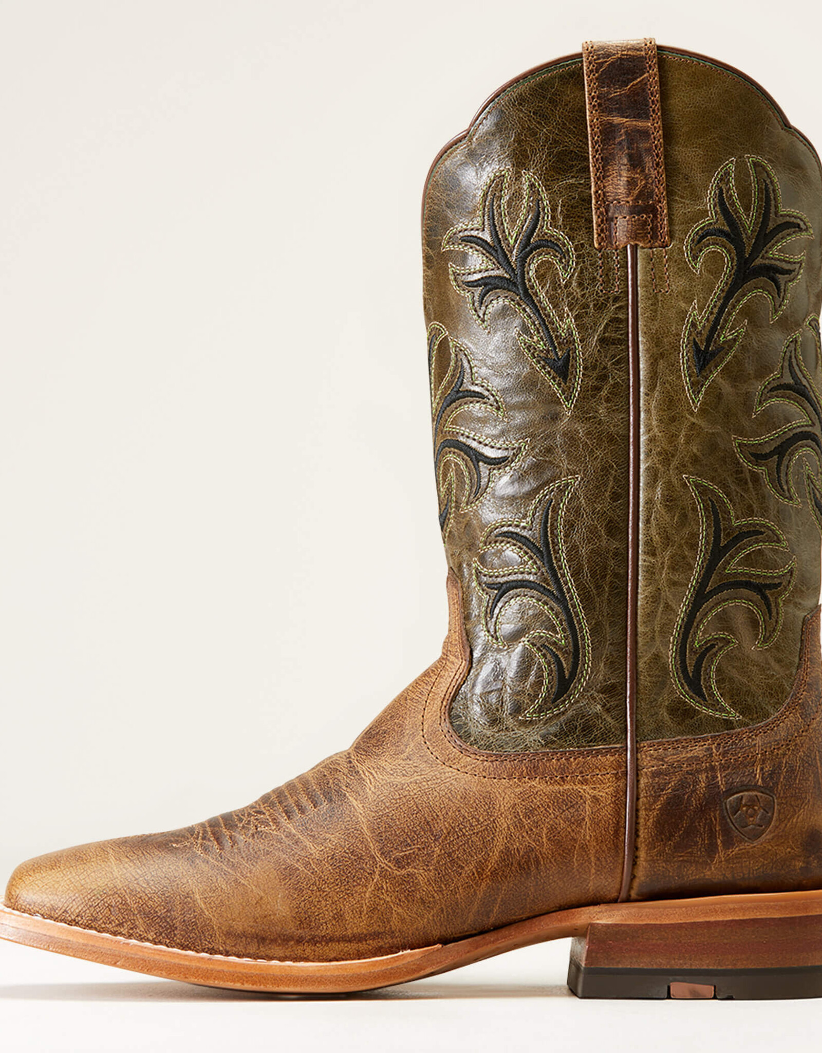 Ariat Mens Ariat Wide Square Toe Cowboss Crinkled Brown Prairie Green Western Cowboy Boot