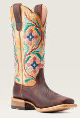 Ariat Ariat Womens  Brazen Tan Sanded White Embroidered Wide Square Toe Cowboy Boot