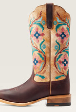 Ariat Ariat Womens  Brazen Tan Sanded White Embroidered Wide Square Toe Cowboy Boot