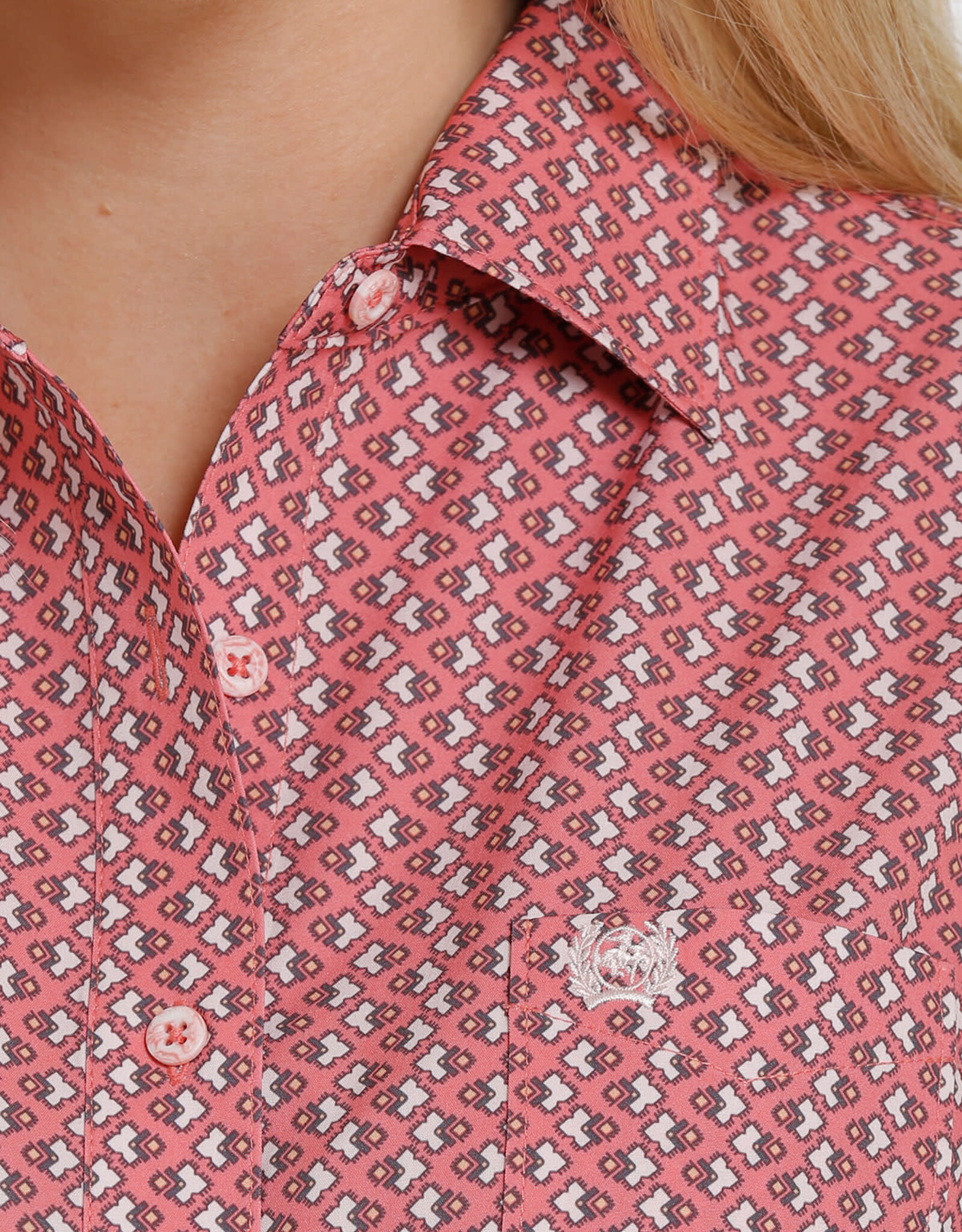 Cinch Womens Cinch Pink  Print Arena Flex Long Sleeve Button Western Shirt