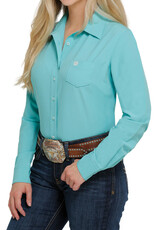 Cinch Womens Cinch Light Turquoise Arena Flex Long Sleeve Button Western Shirt