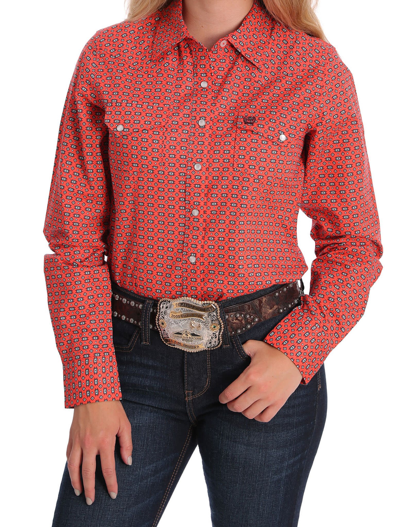 Cinch Womens Cinch Coral Aztec Print Snap Western Shirt