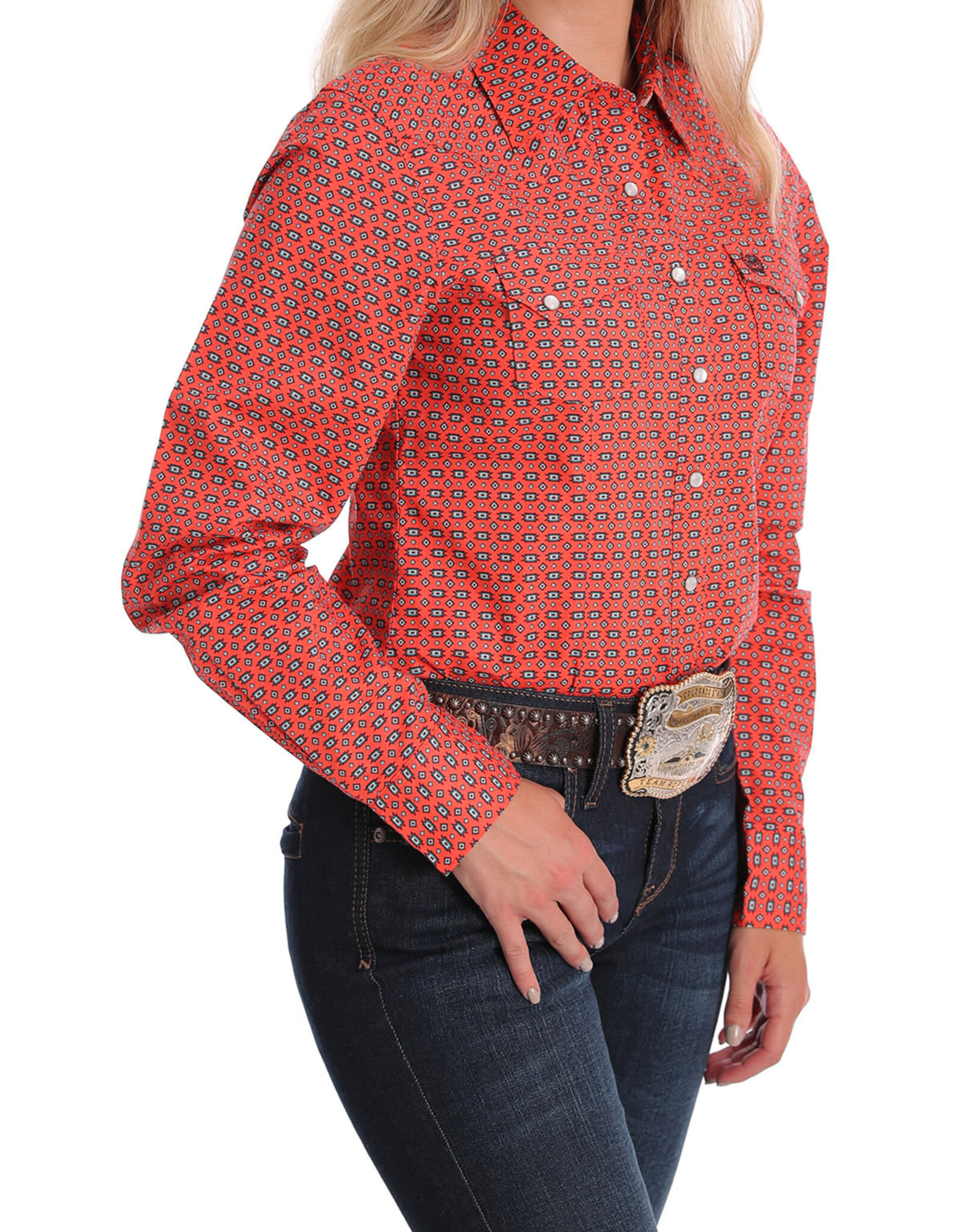 Cinch Womens Cinch Coral Aztec Print Snap Western Shirt