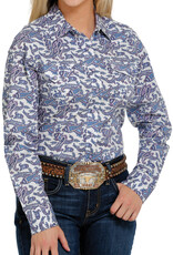 Cinch Womens Cinch Purple Blue Paisley Print Snap Western Shirt