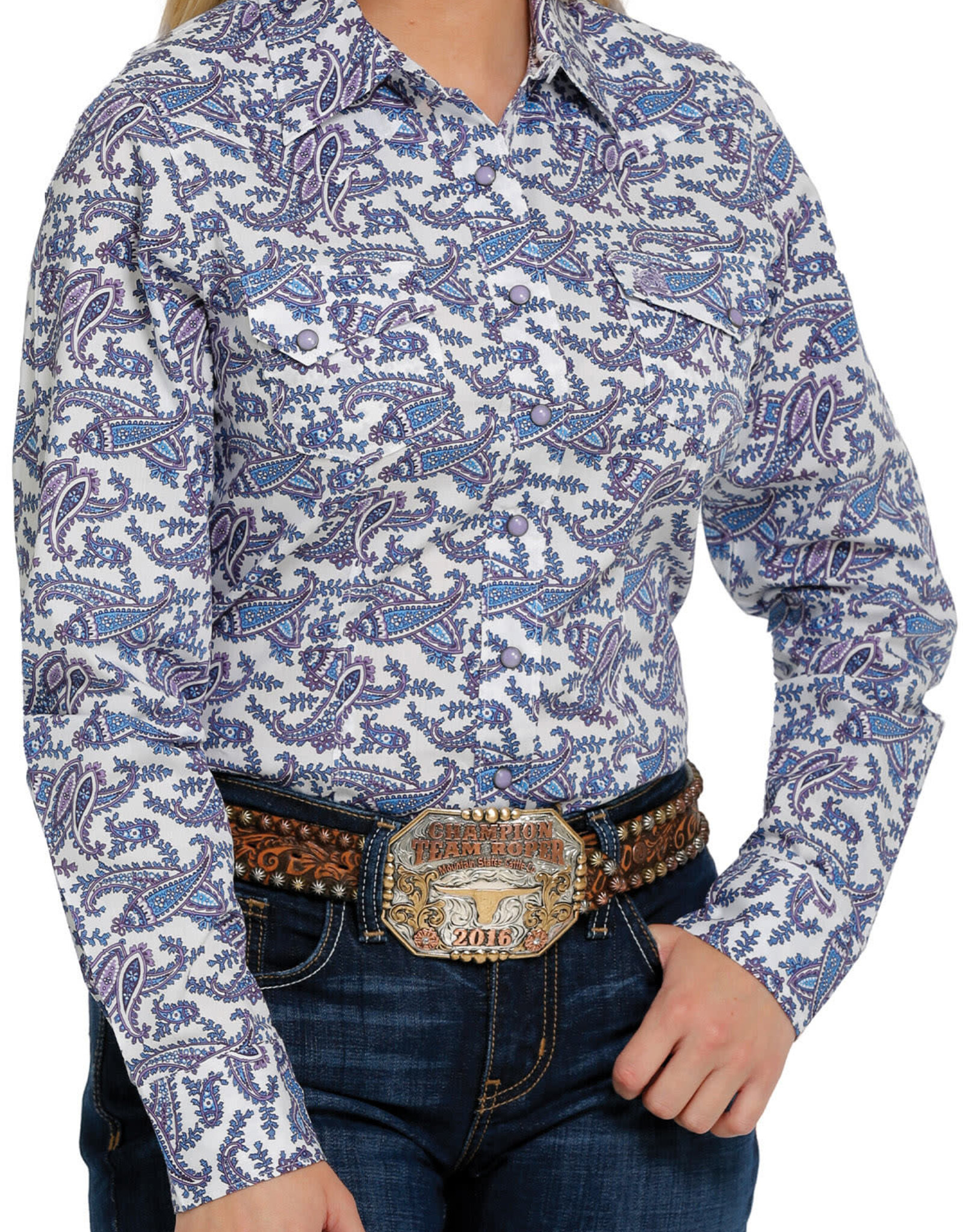 Cinch Womens Cinch Purple Blue Paisley Print Snap Western Shirt