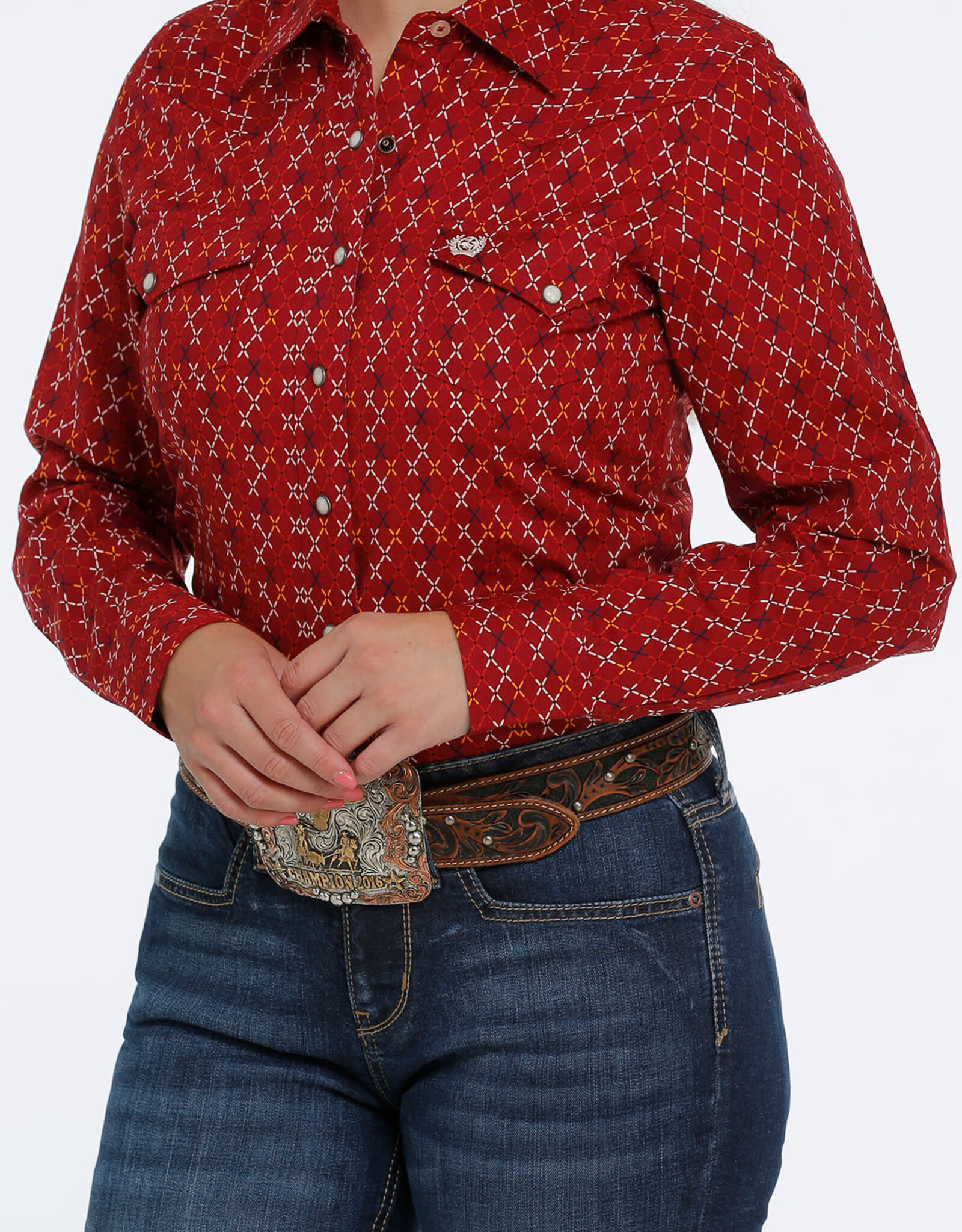 Cinch Womens Cinch Multi Color Stitch Print Snap Western Shirt