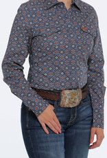 Cinch Womens Cinch Long Sleeve Blue Rust Print Snap Western Shirt