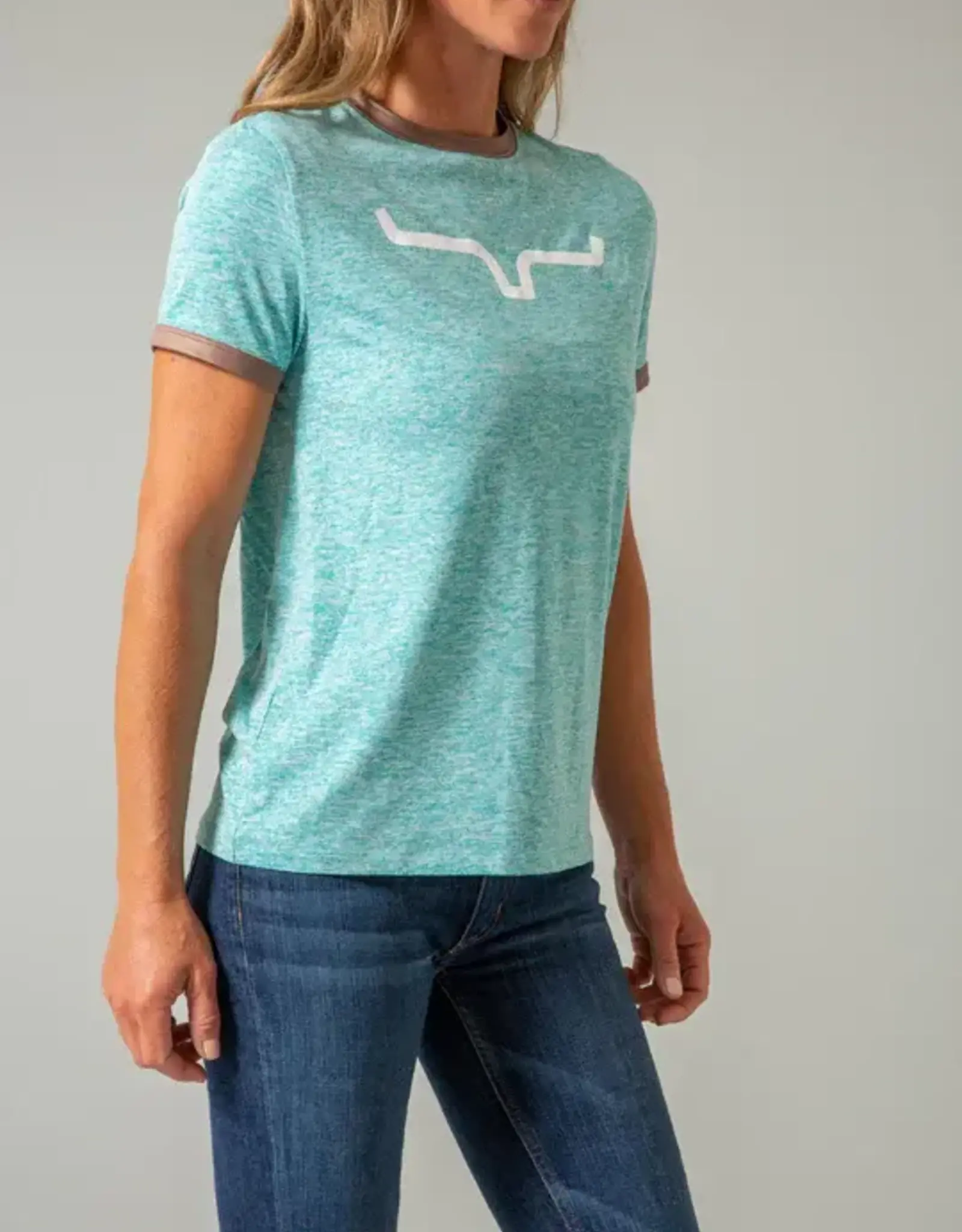 Womens Kimes Heather Teal Steadfast Ringer Performance Short Sleeve T Shirt