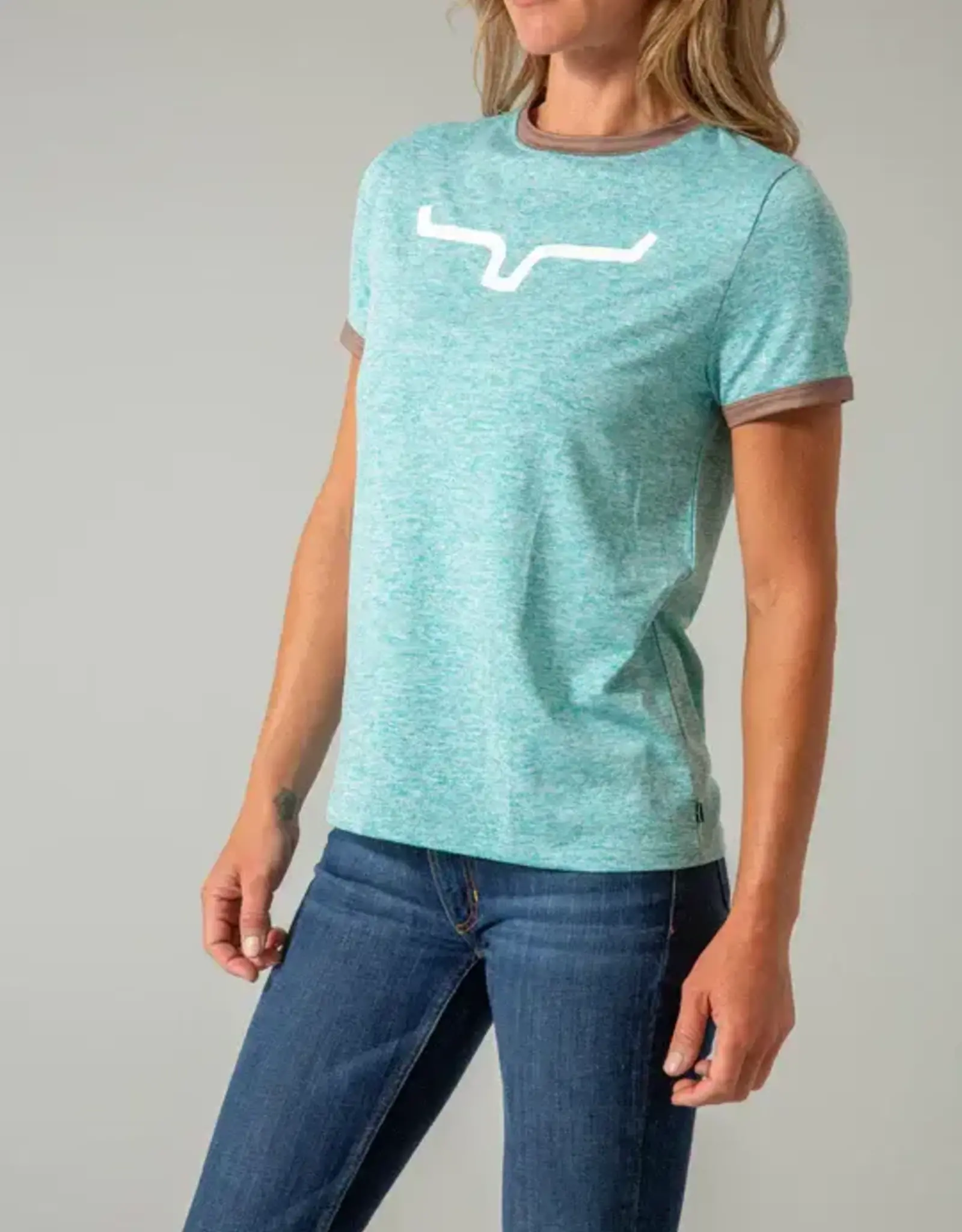 Womens Kimes Heather Teal Steadfast Ringer Performance Short Sleeve T Shirt