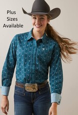 Ariat Womens Ariat Wrinkle Resistant Teal Steer Head Kirby Long Sleeve Western Arena Shirt