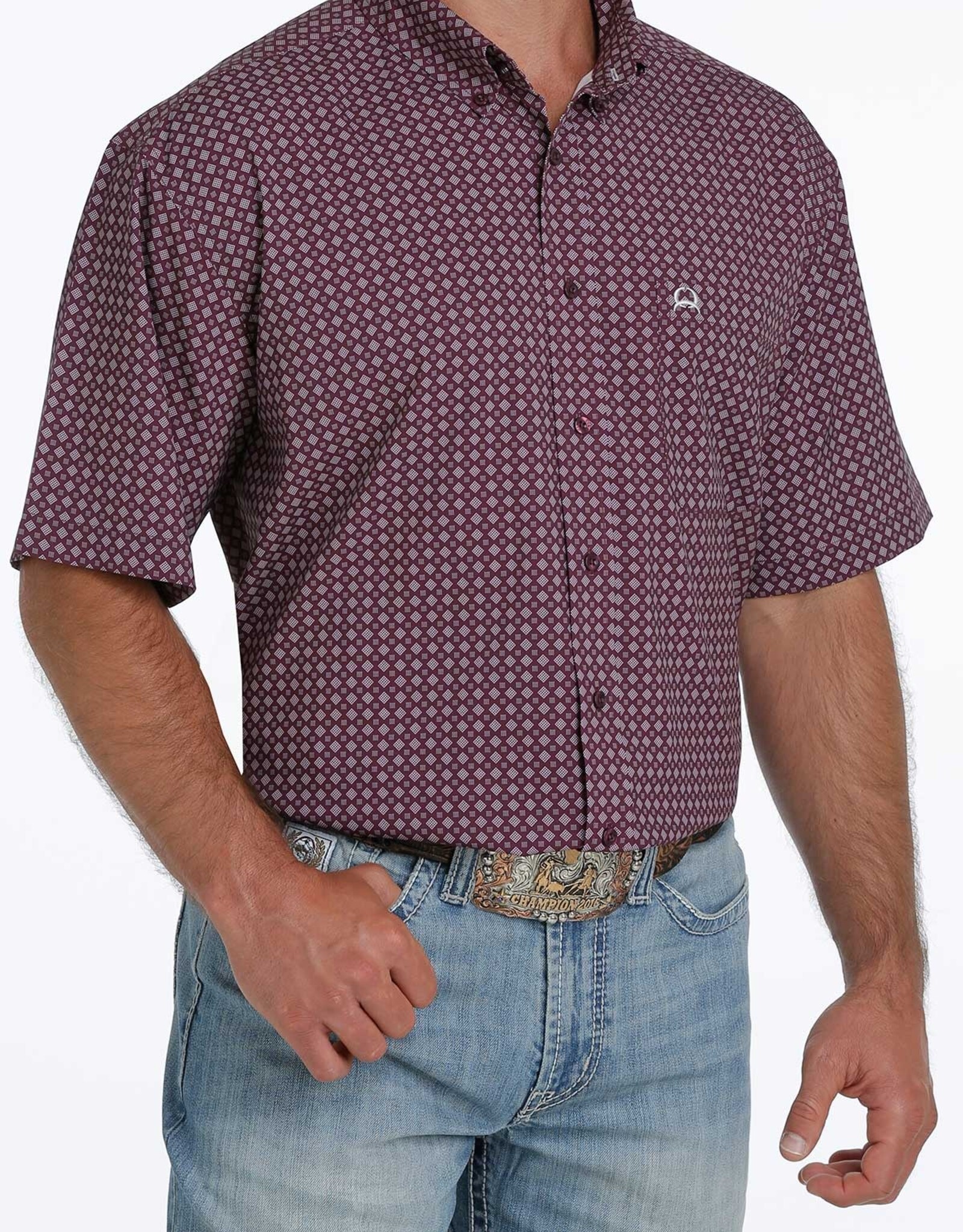 Cinch Mens Cinch Short Sleeve Purple Print Arena Flex Western Button Shirt