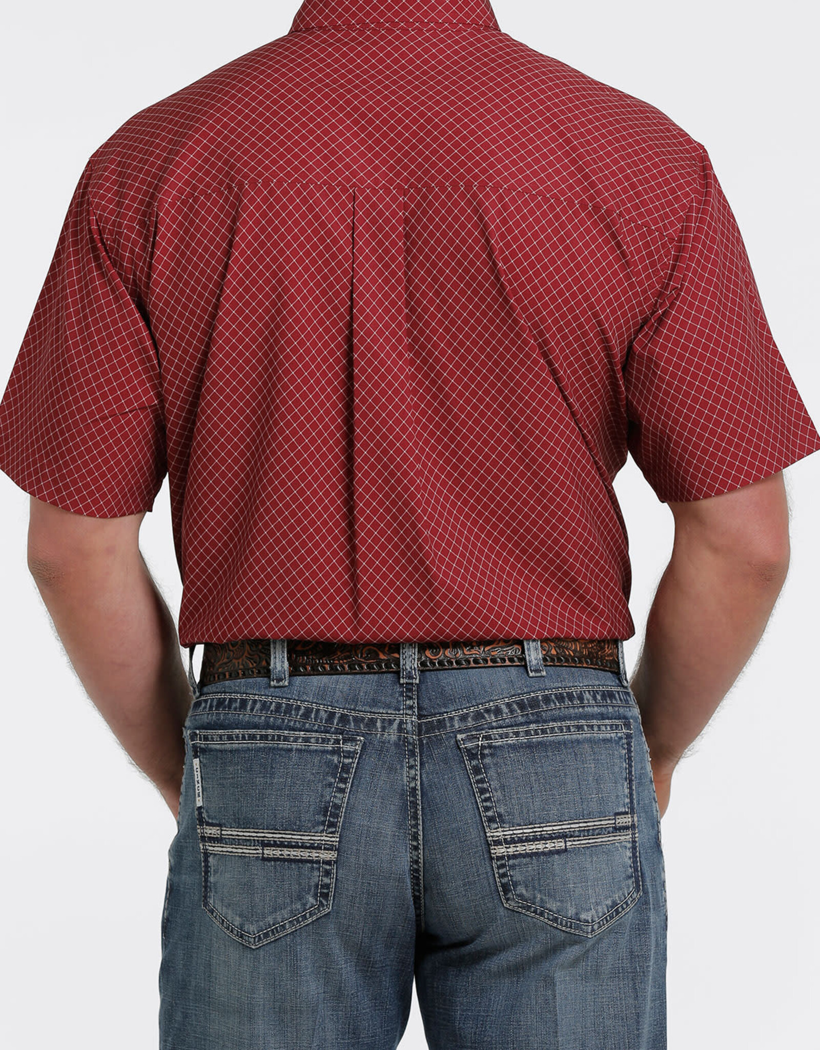 Cinch Mens Cinch Short Sleeve Burgundy Print Arena Flex Western Button Shirt