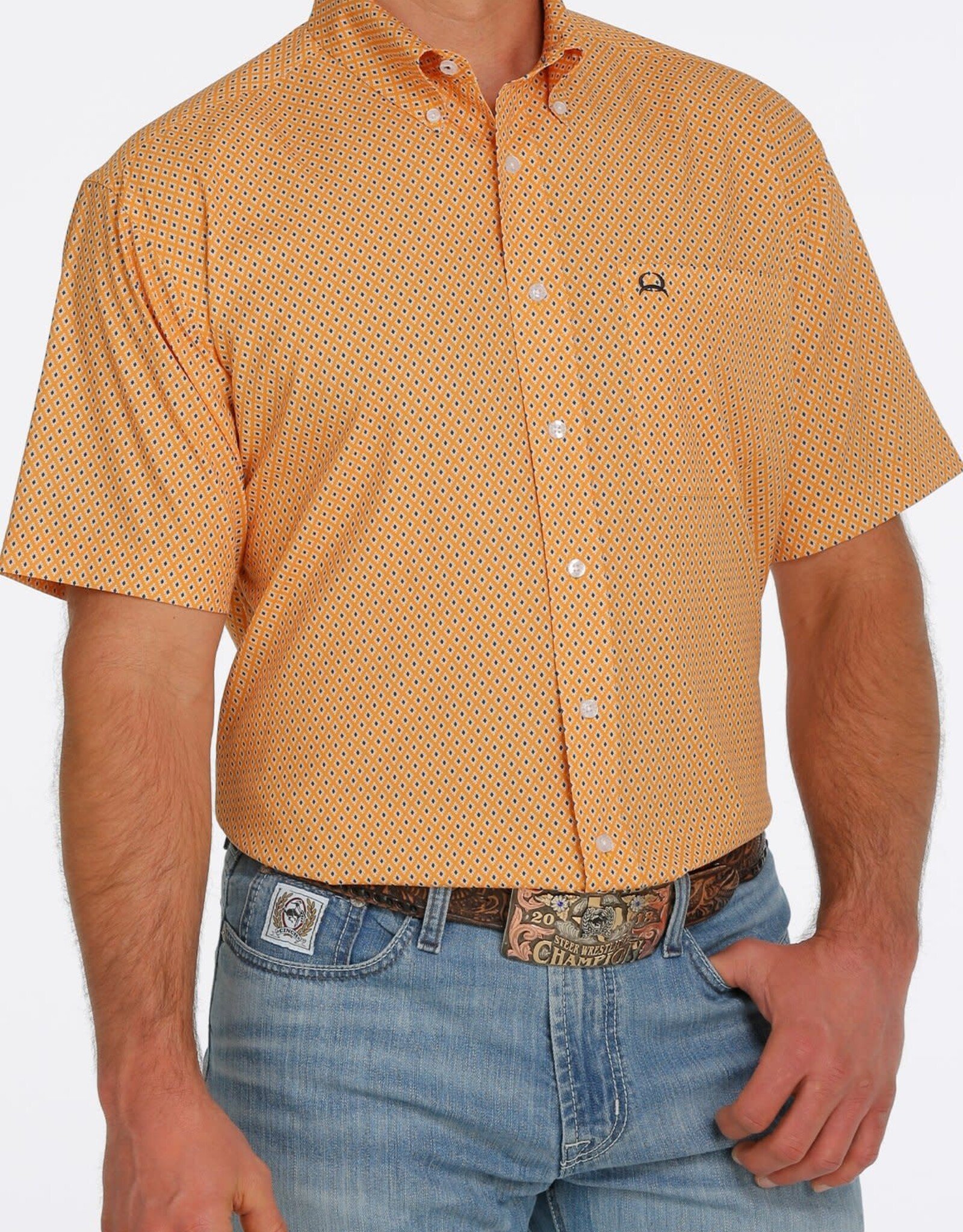 Cinch Cinch Men's Arena Flex Orange Print Short Sleeve Shirt