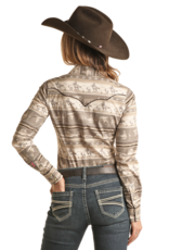 Womens Dale Brisby Taupe Chocolate Western Scene Aztec Western Snap Shirt