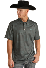 Mens Panhandle Performance Turquoise and Black Geo Snap Polo Shirt