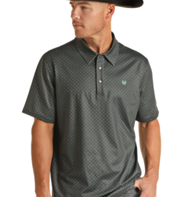 Mens Panhandle Performance Turquoise and Black Geo Snap Polo Shirt