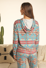 Womens Turquoise Aztec Lounge Wear Hooded Sweatshirt