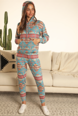 Womens Turquoise Aztec Lounge Wear Hooded Sweatshirt