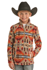 Boys Powder River Orange Tan Southwest Polar Fleece Quarter Zip Pullover Sweatshirt