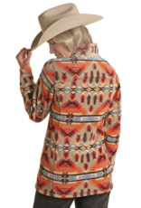 Womens Orange Tan Aztec Powder River Quarter Zip Pullover