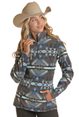 Womens Royal Grey Aztec Powder River Fleece Quarter Zip Pullover