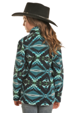 Girls Powder River Teal Green Southwest Polar Fleece Quarter Zip Pullover Sweatshirt