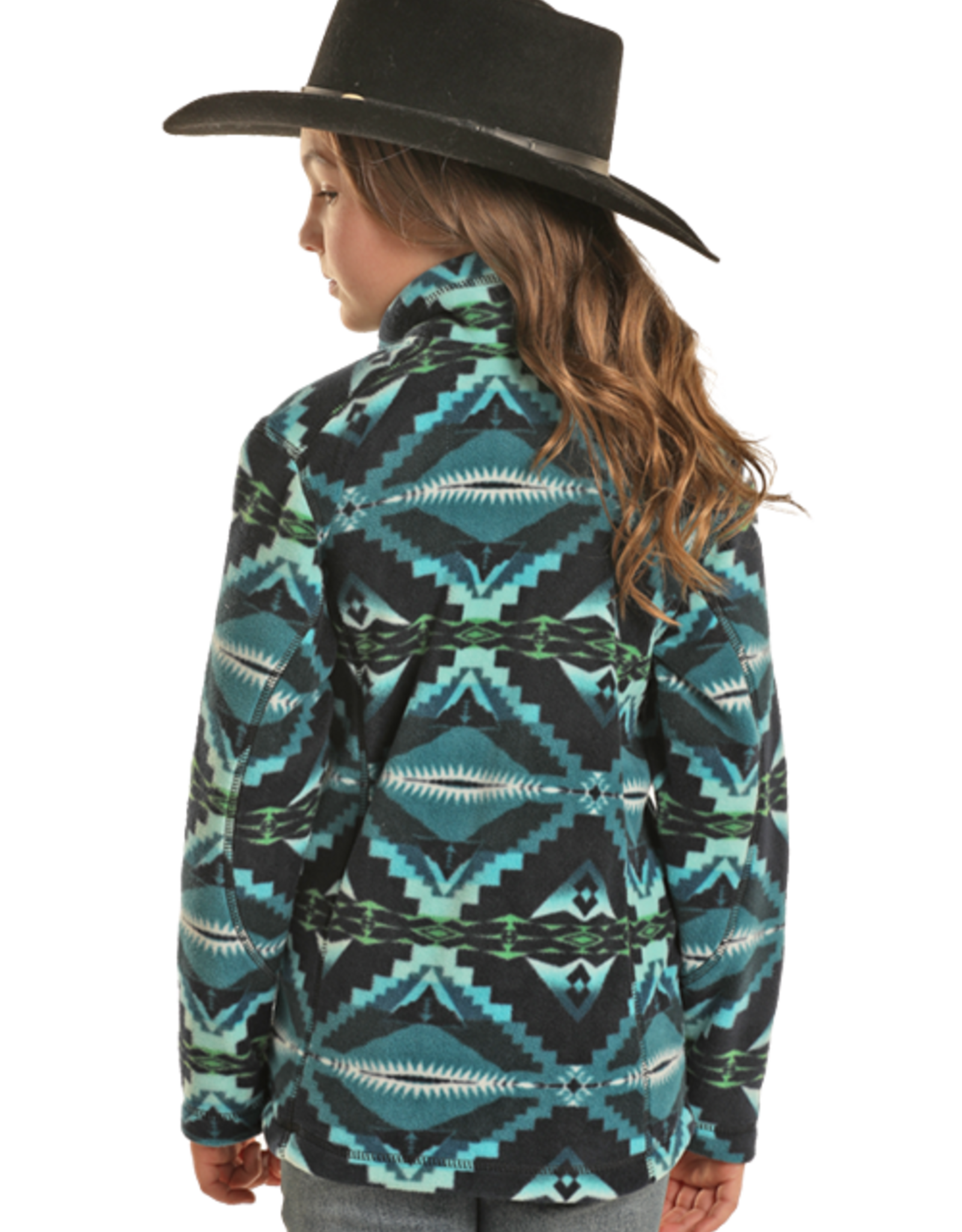 Girls Powder River Teal Green Southwest Polar Fleece Quarter Zip Pullover Sweatshirt