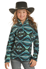 Girls Powder River Teal Green Southwest Polar Fleece Quarter Zip Pullover Sweatshirt