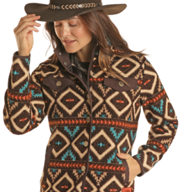 Rock N Roll  Womens Chocolate Aztec Snap Berber Jacket