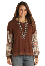 Womens Panhandle Chocolate Aztec Long Sleeve Dolman Sweater