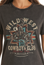 Womens Rock N Roll Wild West Cowboy Club Black Short sleeve T Shirt