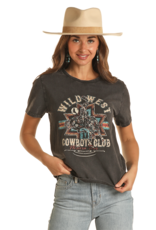 Womens Rock N Roll Wild West Cowboy Club Black Short sleeve T Shirt