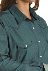 Womens Panhandle Iridescent Turquoise Western Whip Stitch Long Sleeve Snap Shirt