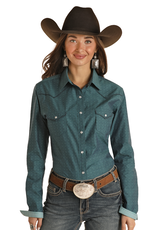 Womens Panhandle Iridescent Turquoise Western Whip Stitch Long Sleeve Snap Shirt