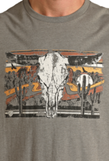 Rock & Roll Grey Long Horn Graphic Short Sleeve T Shirt