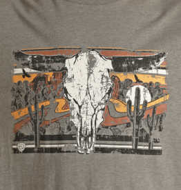 Rock & Roll Grey Long Horn Graphic Short Sleeve T Shirt