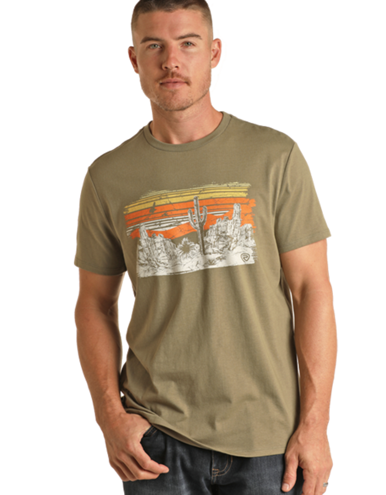 Rock & Roll Olive Desert Scene Graphic Short Sleeve T Shirt