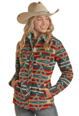 Womens Powder River Bright Turquoise Aztec Wool Blend Shirt Jacket Shacket