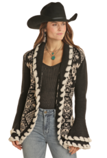 Womens Powder River Black Cream Aztec Fur Trim Sweater