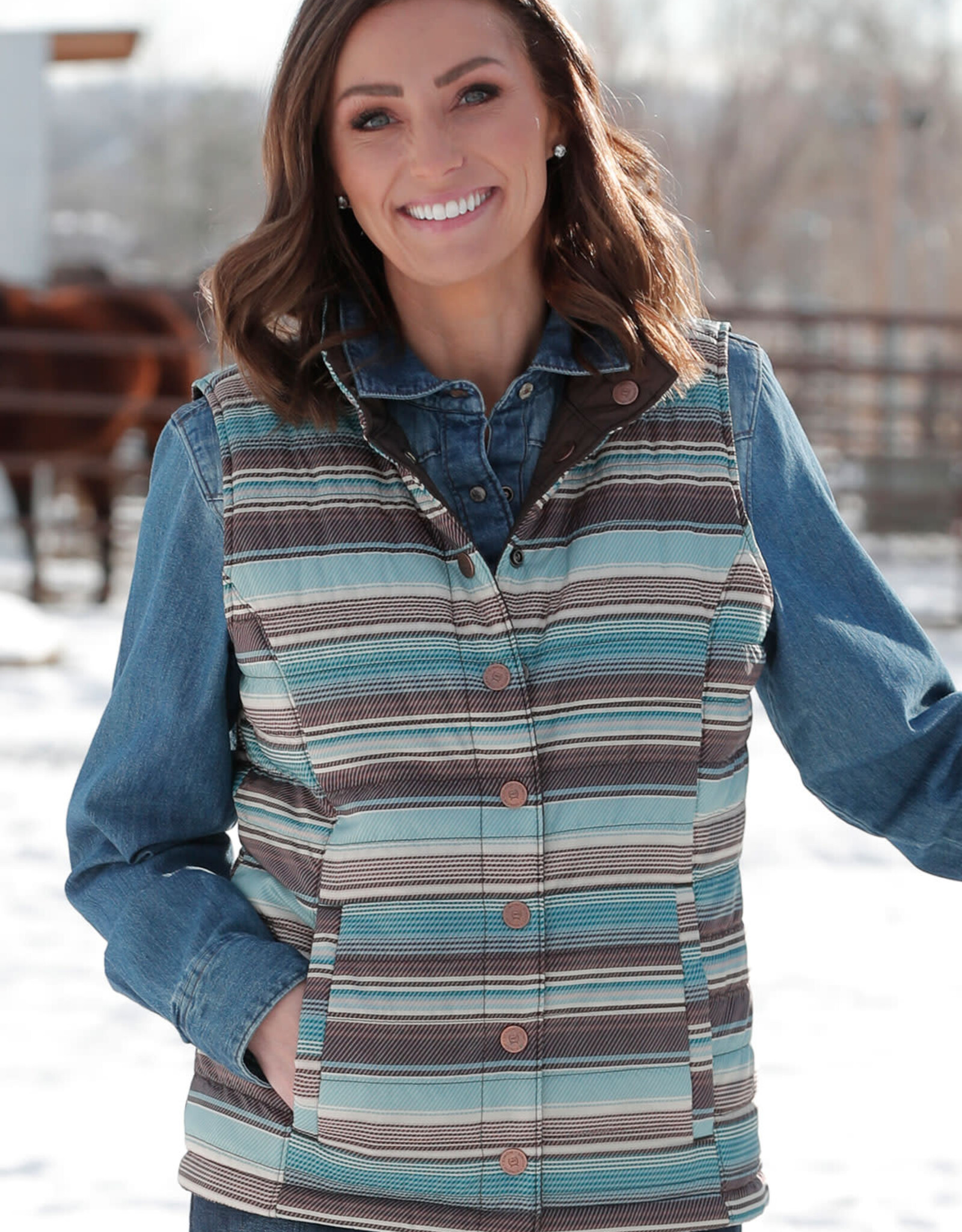 Cinch Womens Cinch Chocolate and Teal Reversible Poly Filled Vest