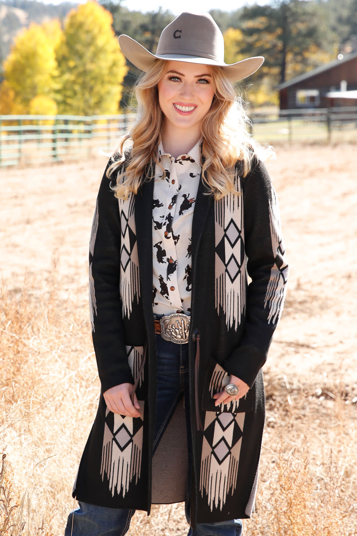 Cruel Girl Black Aztec Western Classic Duster Sweater Cowpokes Western Shop
