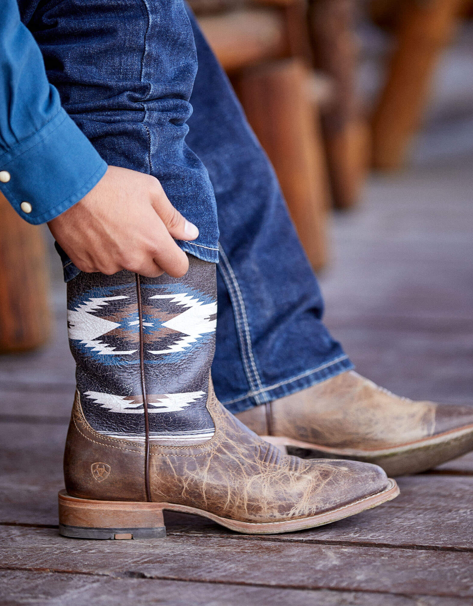 Ariat Mens Ariat Blue Crunch Chimayo Oily Distressed Wide Square Toe Western Cowboy Boot