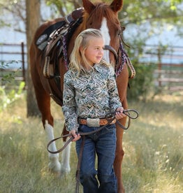 Cruel Girl Girls Long Sleeve Green Pink Paisley Print Snap Western Shirt