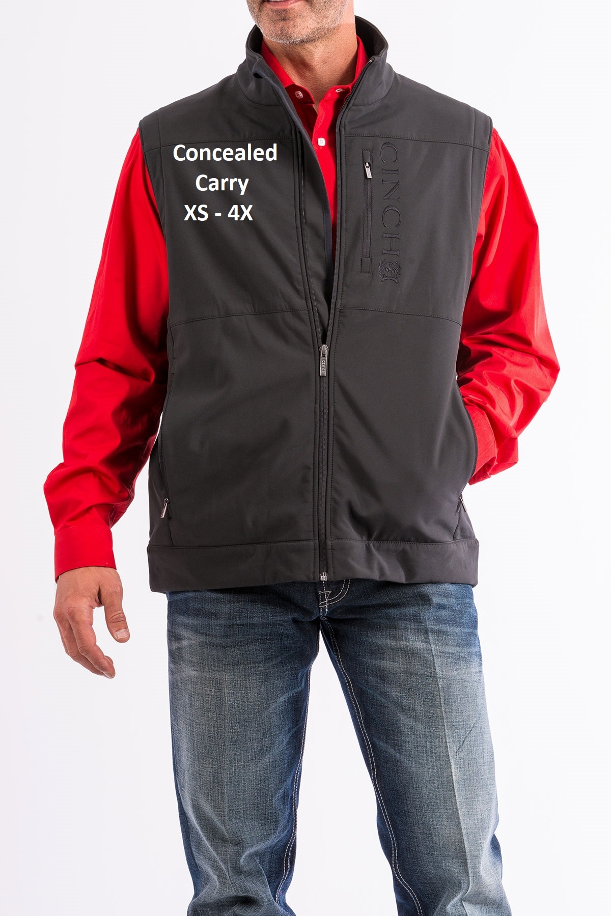 Mens Cinch Concealed Carry Black Bonded Vest Black Embroidered Logo Cowpokes Western Shop